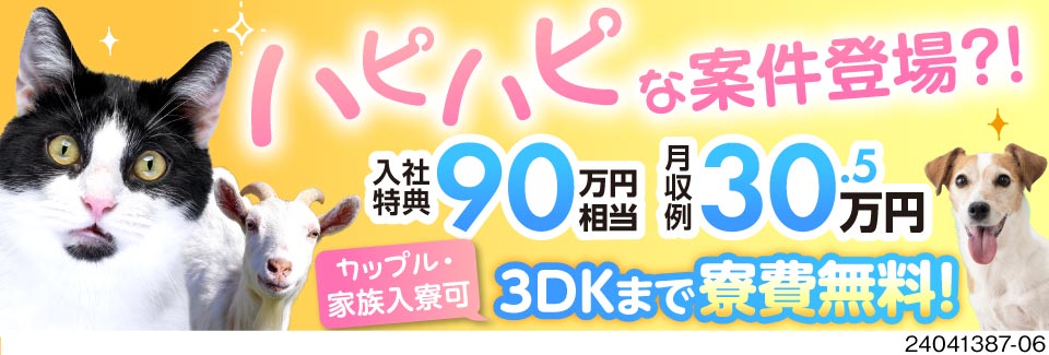 はっぴーはっぴーなお仕事♪月収例30.5万円×3DKが生活備品付き寮費無料！入社特典総額90万円！
