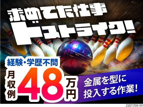 驚異の月収例48万円！なのにカンタン。金属を型に投入、それだけ♪ライン作業ナシも嬉しい！寮費無料！