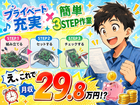 ココなら★こんなに高待遇で月収29.8万円！？日勤×土日祝休み！かる～い部品の組立｜未経験OK